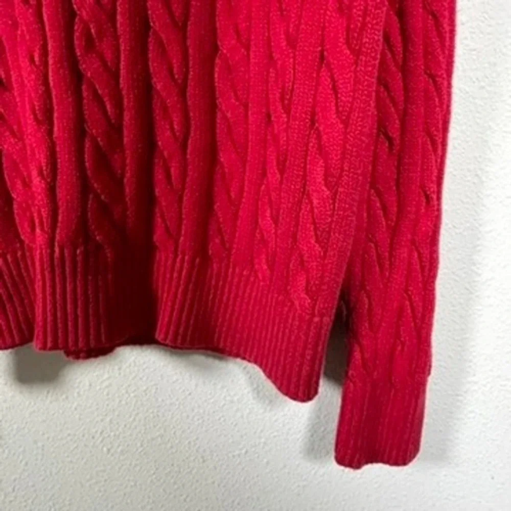 Polo Ralph Lauren Sweater Mens L Red Academic Preppy Cable Knit Cotton Crew Neck